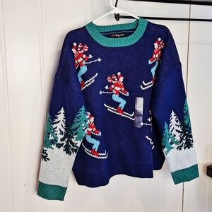 NWOT 33 DEGREES Navy Ski Pattern Sweater with Green Accents Size XL